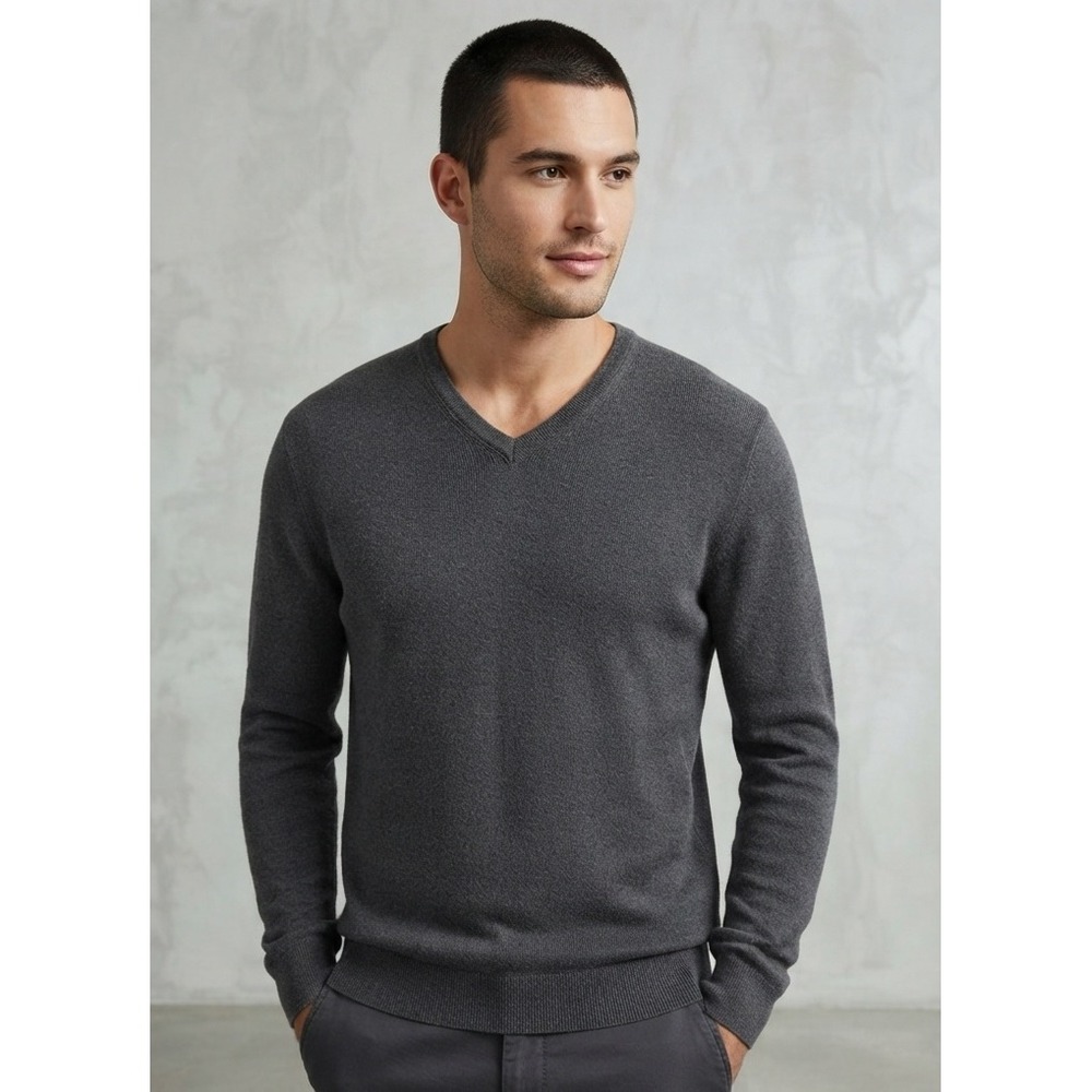 Guess‎ Charcoal Gray Cotton Ribbed V-Neck Pullover Sweater XL Men's